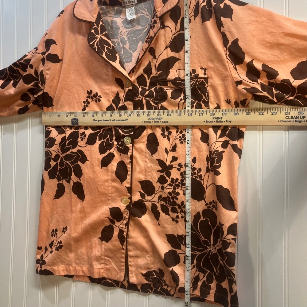 BedHead Pajamas Womens Large Peach Brown Floral Cotton Button Down Pajama Set - Picture 11 of 13